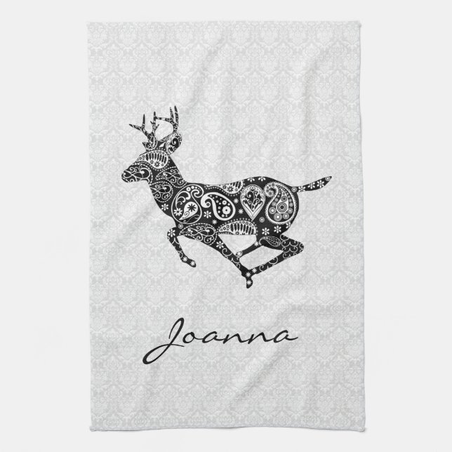 Linge De Cuisine Black Paisley Deer (Vertical)