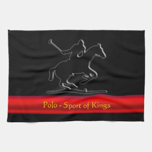 Linge De Cuisine Black Polo Pony et Rider, rouge chromé bande
