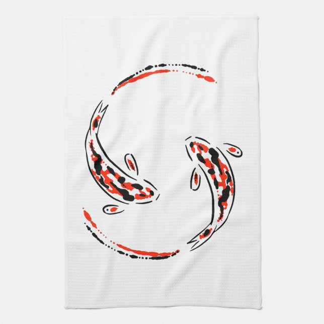 Linge De Cuisine Black & Red Japanese Koi Fish Artistic (Vertical)