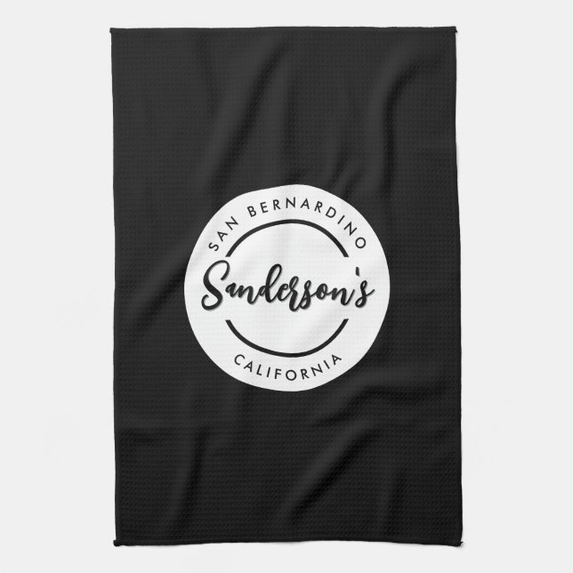 Linge De Cuisine Black White City Ville Lieu Nom Endroit Cercle (Vertical)