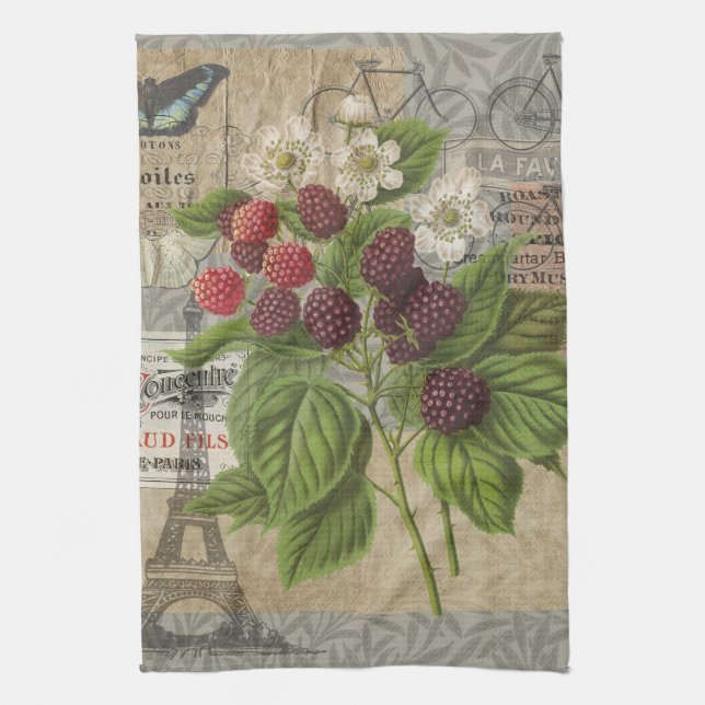 Linge De Cuisine Blackberries Floral Garden Flower Papillon Art (Vertical)