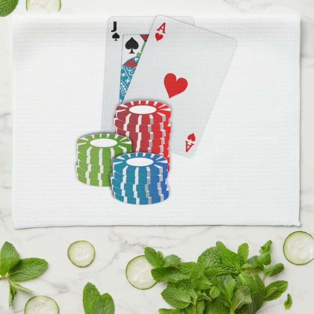 Linge De Cuisine Blackjack avec jetons de poker (Plié)