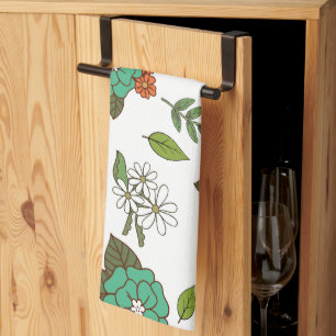 Linge De Cuisine Blanc Rétro et Floral Vert
