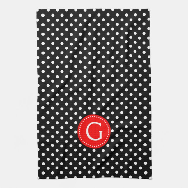 Linge De Cuisine Blanc Sur Accent Rouge Pois Noir (Vertical)