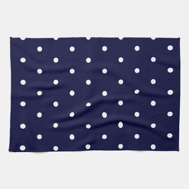 Linge De Cuisine Blanc sur les Pois de la Marine (Horizontal)