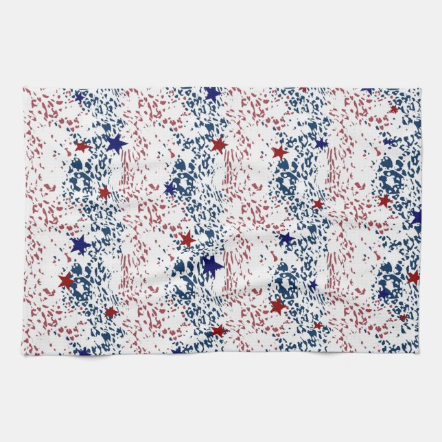 Linge De Cuisine Blancs rouges et bleus avec étoiles (Horizontal)