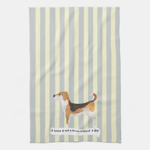 Linge De Cuisine Bleu Beagle et rayé crème