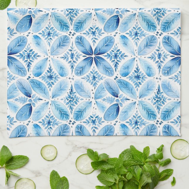 Linge De Cuisine Bleu blanc Batik Fête des mariées florale (Plié)