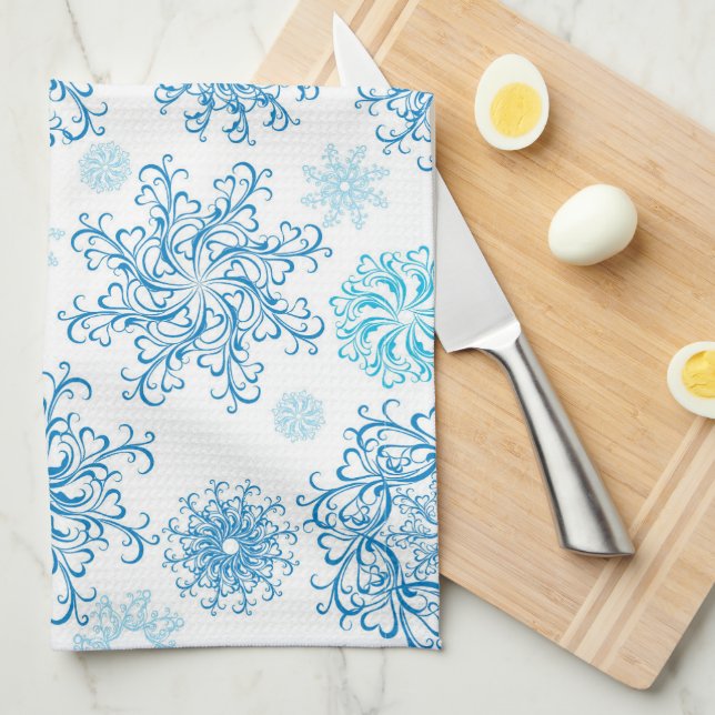 Linge De Cuisine Bleu blanc de Noël bonbon de cuisine (Quart Plié)