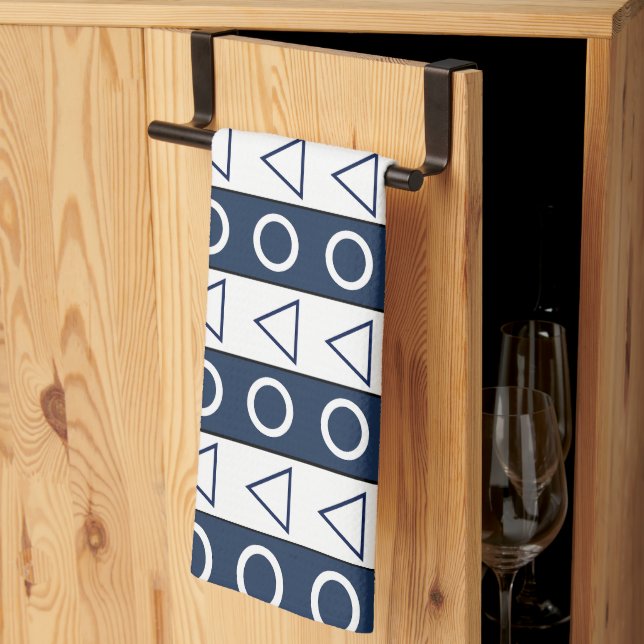 Linge De Cuisine Bleu Blancs Motif géométrique moderne (Pliage en tiers)