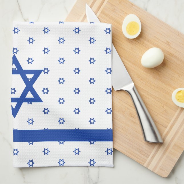 Linge De Cuisine Bleu bleu et blanc d'étoile de David (Quart Plié)