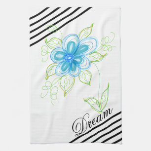 Linge De Cuisine Bleu brillant Design Floral