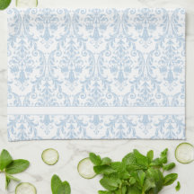 Bleu clair Blanc floral brunes Damas 2 Monogramme