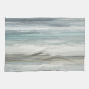 Linge De Cuisine Bleu clair sarcelle gris marron rayure abstraite