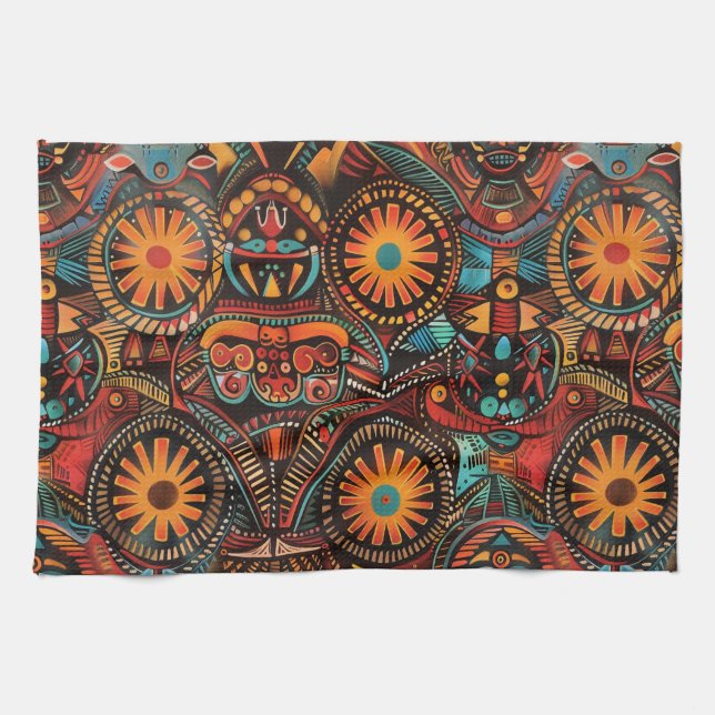 Linge De Cuisine Bleu élégant "Empreinte Ancestrale intemporelle" T (Horizontal)