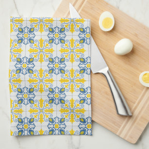 Linge De Cuisine Bleu et jaune joli carrelage portugais motif