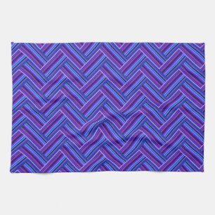 Linge De Cuisine Bleu et violet rayures double tissage