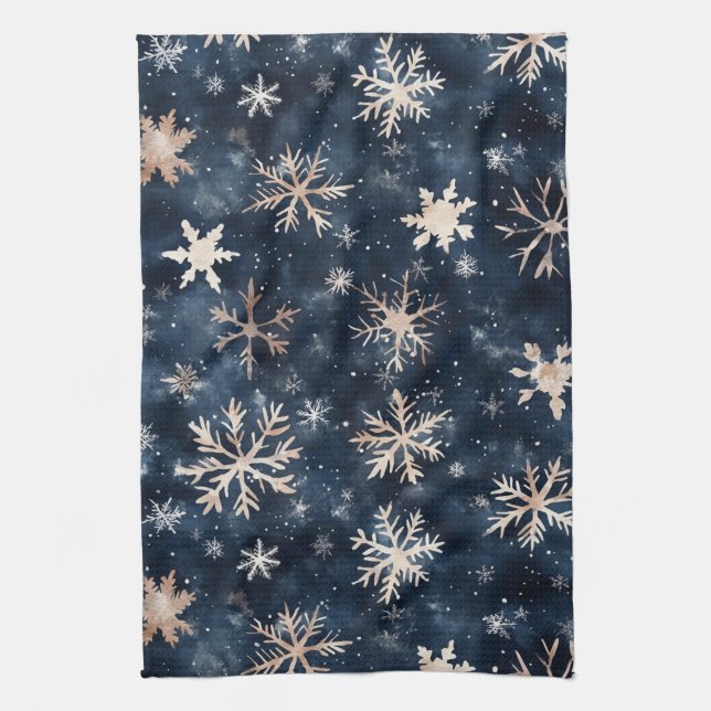 Linge De Cuisine Bleu foncé simple avec flocons de neige (Vertical)