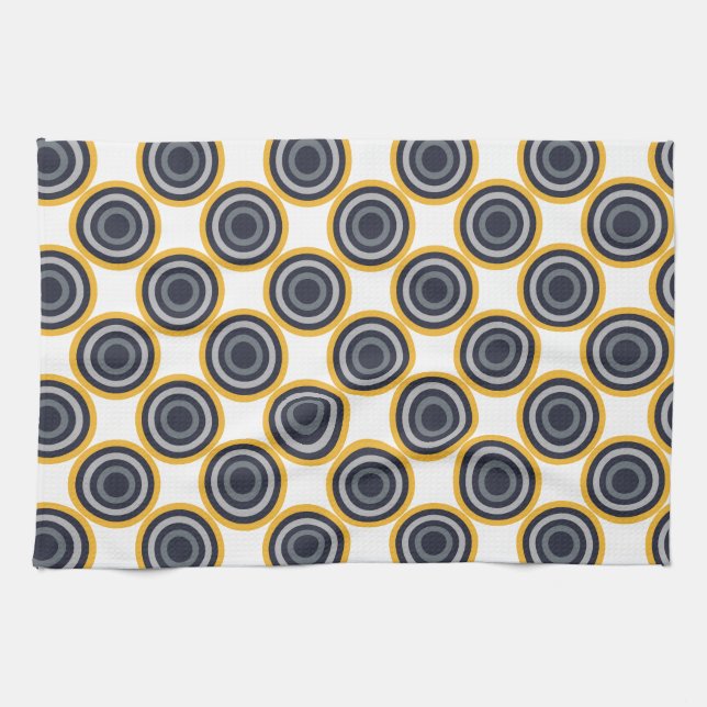 Linge De Cuisine Bleu marine abstrait sans couture, gris, cercles (Horizontal)