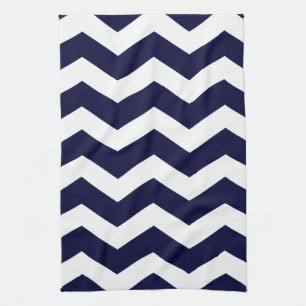 Linge De Cuisine Bleu marine et blanc Chevron