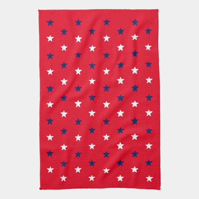 Linge De Cuisine bleu marine rouge étoiles patriotique américain (Vertical)