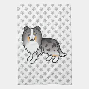 Linge De Cuisine Bleu Merle Shetland Sheepdog Sheltie Dessin Chien