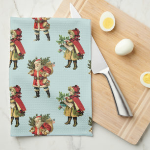 Linge De Cuisine Bleu mignon de fille du père noël de Noël vintage