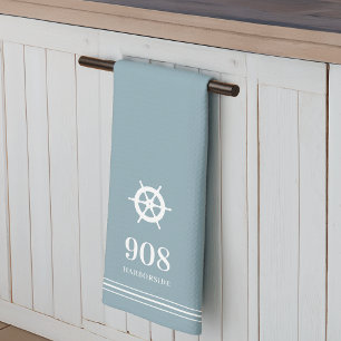 Linge De Cuisine Bleu   Navires Roue Numéro et nom de rue