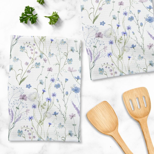 Linge De Cuisine Bleu pourpre joli Fleur sauvage motif floral (In situ)