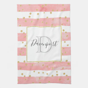 Linge De Cuisine Bleu rose   Faux Gold Confetti Monogramme