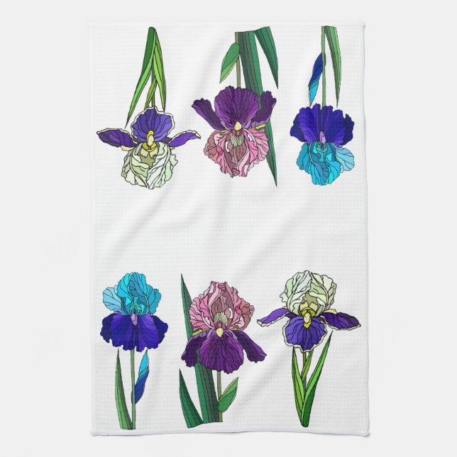Linge De Cuisine Bleu, Rose, Purple Irises (Vertical)