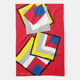 Linge De Cuisine Bleu rouge jaune gris noir géométrique noir