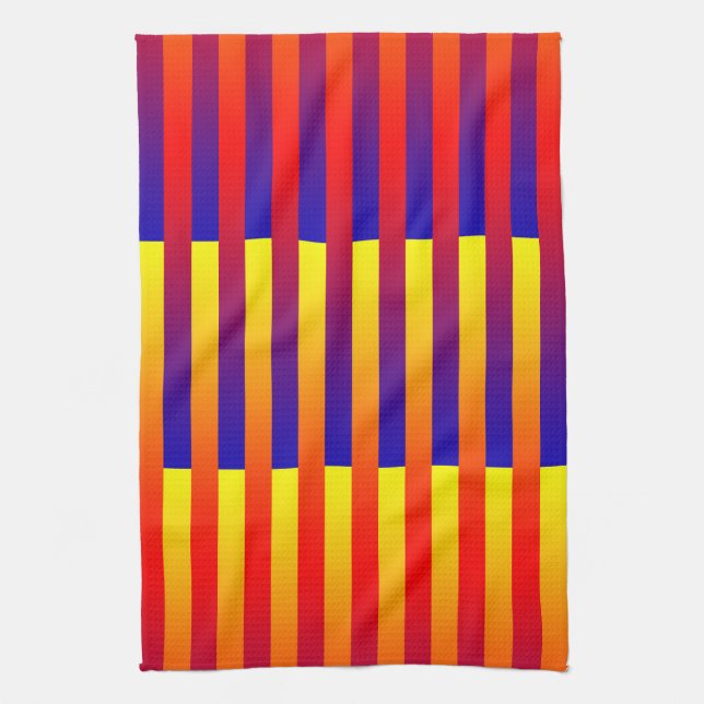 Linge De Cuisine Bleu rouge rayures jaunes (Vertical)