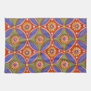 Linge De Cuisine Bleu rouge Rustique coloré Cercle Egypte Motif d'a