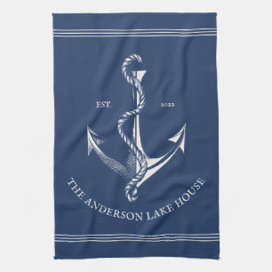 Linge De Cuisine Bleu vintage Ancre nautique Lake House Bateau
