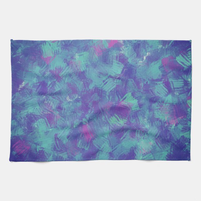 Linge De Cuisine Bleu violet Abstrait Brush Strokes Design (Horizontal)