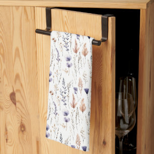 Linge De Cuisine Bleu violet Rose Beige Fleur sauvage Botanique Boh