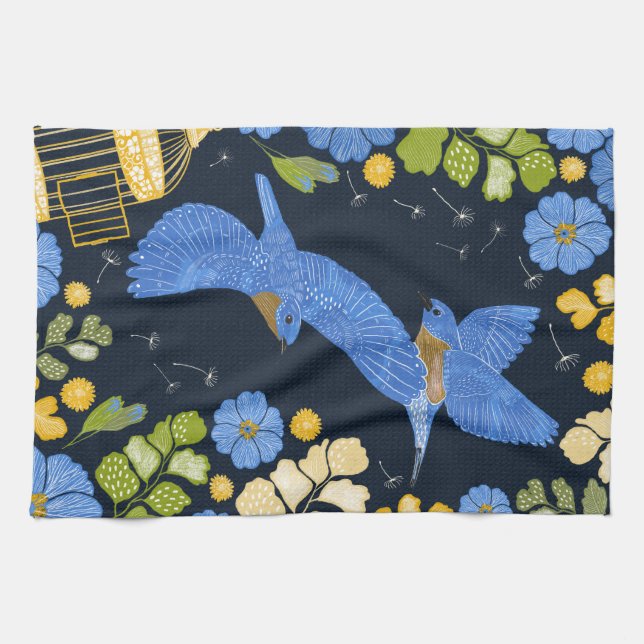 Linge De Cuisine Bleus et fleurs (Horizontal)