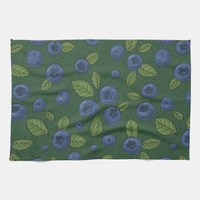 Linge De Cuisine Bleus sur vert foncé (Horizontal)