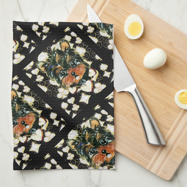 LINGE DE CUISINE BLING YORKIE POO  (Quart Plié)