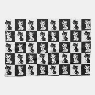 Linge De Cuisine Bloc de monogramme noir blanc pour chat