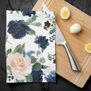 Linge De Cuisine Blooms Chics Marine Blue and Blush Rose Shimmer