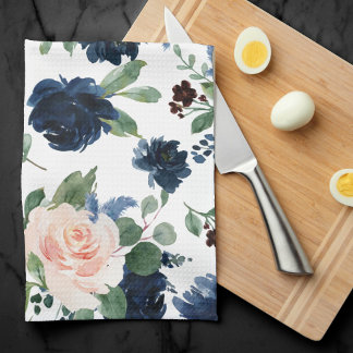 Linge De Cuisine Blooms Chics | Marine Blue and Blush Rose Shimmer