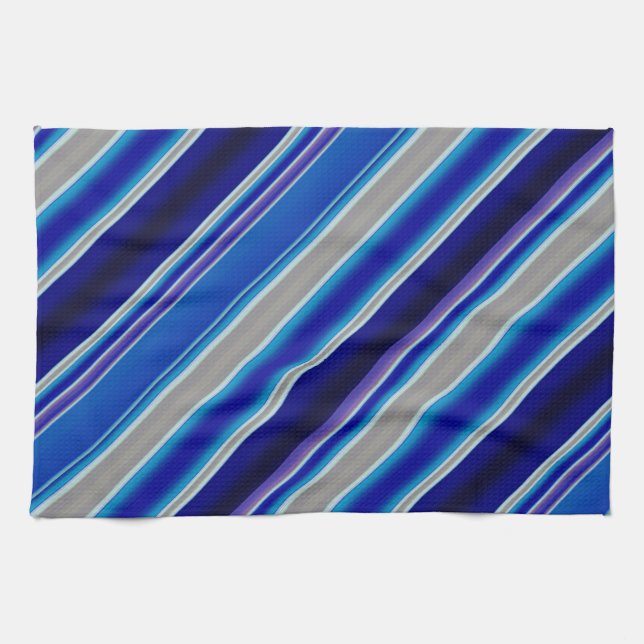 Linge De Cuisine Blue Beige and Lavender Stripes (Horizontal)