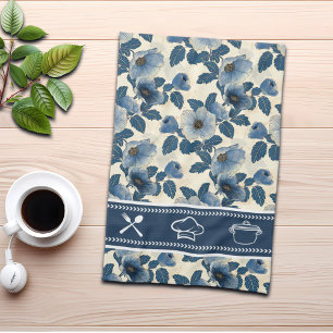 Linge De Cuisine Blue Floral Gold Parties scintillant japonais Ukiy