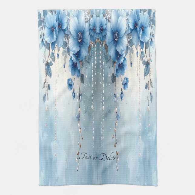 Linge De Cuisine Blue Flowers and Pearls Kitchen Towel (Vertical)