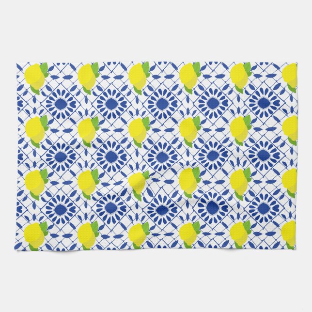 Linge De Cuisine Blue Geometric Lemon Tile (Horizontal)