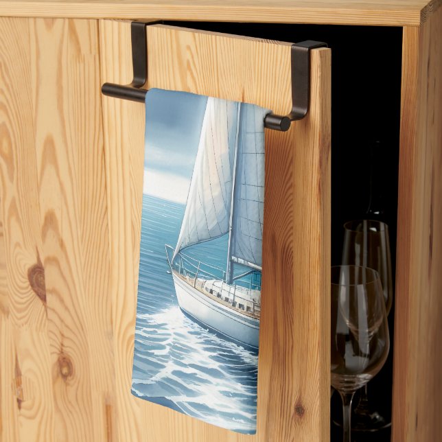 Linge De Cuisine Blue Horizon Solitary Sailboat (Pliage en tiers)