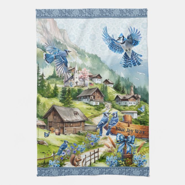 Linge De Cuisine Blue Jay Way Bluejays in Heaveny Mountain Village (Vertical)