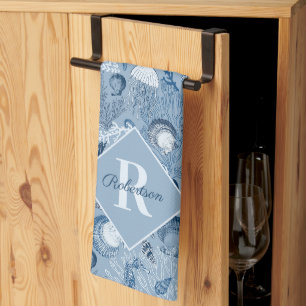 Linge De Cuisine Blue Ocean Sea Life Beach Monogramme